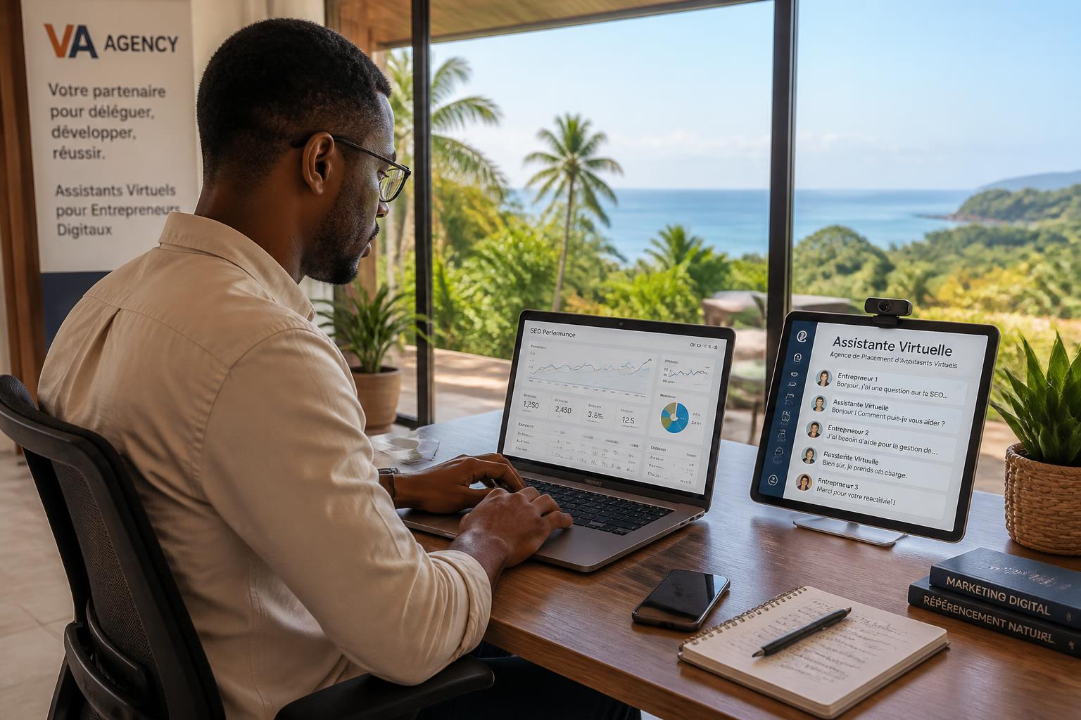 agence spécialisée en seo à madagascar, offrant des services de placement d'assistants virtuels dédiés aux entrepreneurs en ligne pour optimiser leur visibilité et performance digitale.