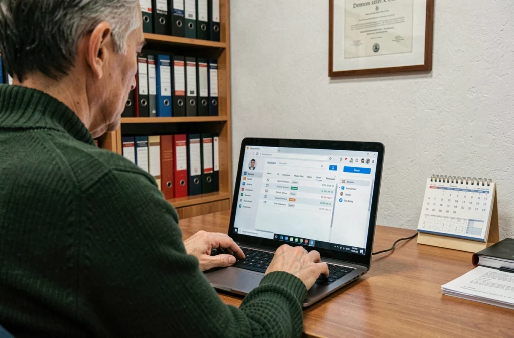 Gros plan sur un écran affichant l'interface Melanie 2 web avec la boîte de réception d'un agent de la fonction publique